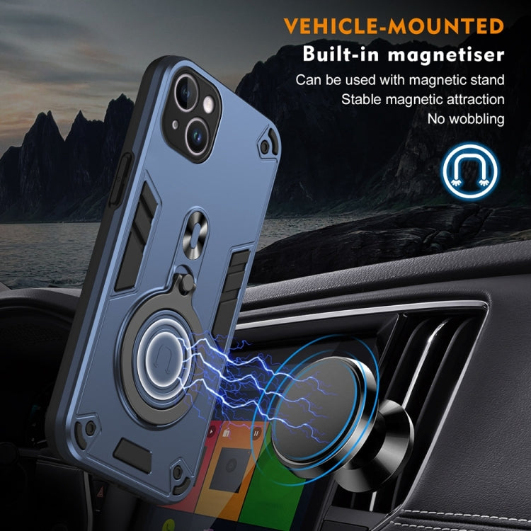 For iPhone 15 Plus Metal Ring 360 Degree Rotating Holder PC Hybrid TPU Phone Case
