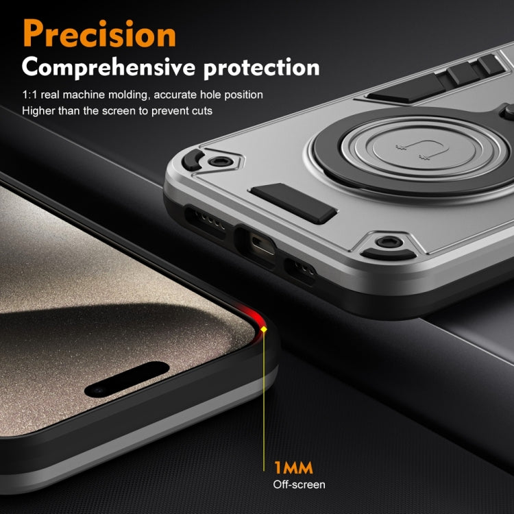 For iPhone 15 Plus Metal Ring 360 Degree Rotating Holder PC Hybrid TPU Phone Case