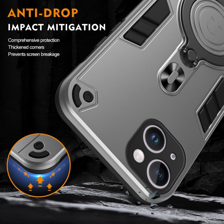 For iPhone 15 Plus Metal Ring 360 Degree Rotating Holder PC Hybrid TPU Phone Case