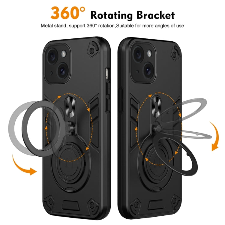 For iPhone 15 Metal Ring 360 Degree Rotating Holder PC Hybrid TPU Phone Case