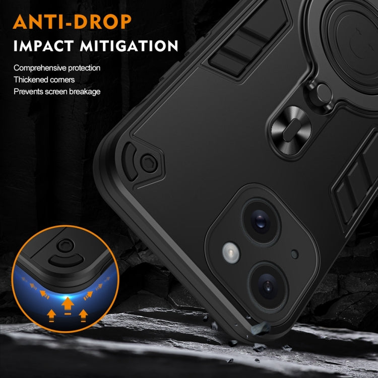 For iPhone 15 Metal Ring 360 Degree Rotating Holder PC Hybrid TPU Phone Case
