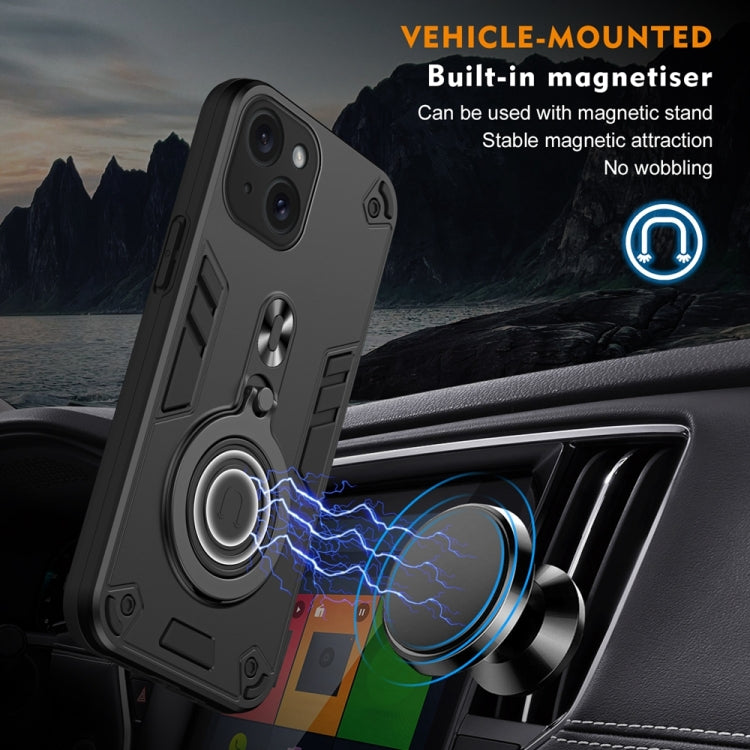 For iPhone 15 Metal Ring 360 Degree Rotating Holder PC Hybrid TPU Phone Case
