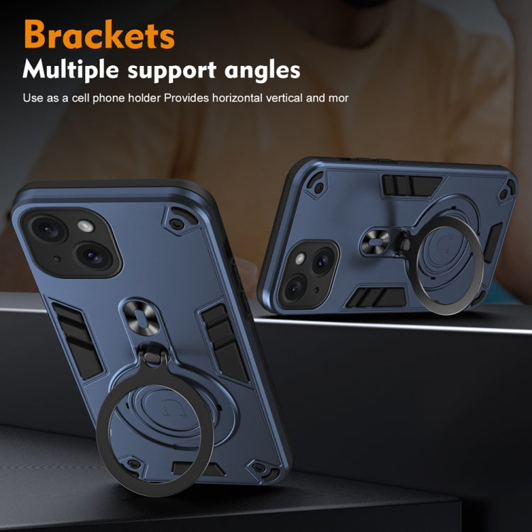 For iPhone 15 Metal Ring 360 Degree Rotating Holder PC Hybrid TPU Phone Case