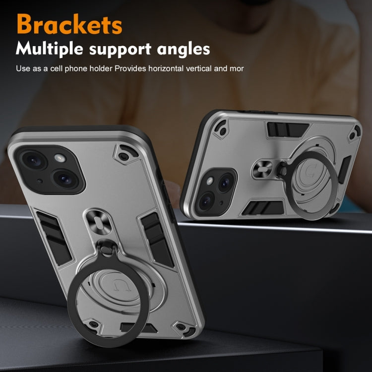 For iPhone 15 Metal Ring 360 Degree Rotating Holder PC Hybrid TPU Phone Case
