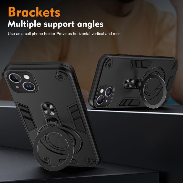 For iPhone 14 Plus Metal Ring 360 Degree Rotating Holder PC Hybrid TPU Phone Case