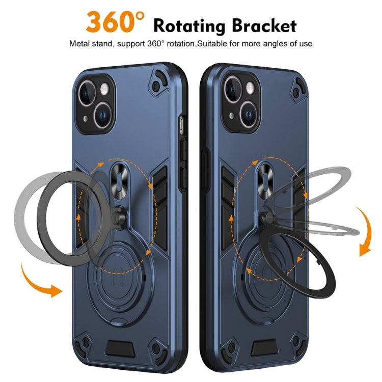 For iPhone 14 Plus Metal Ring 360 Degree Rotating Holder PC Hybrid TPU Phone Case