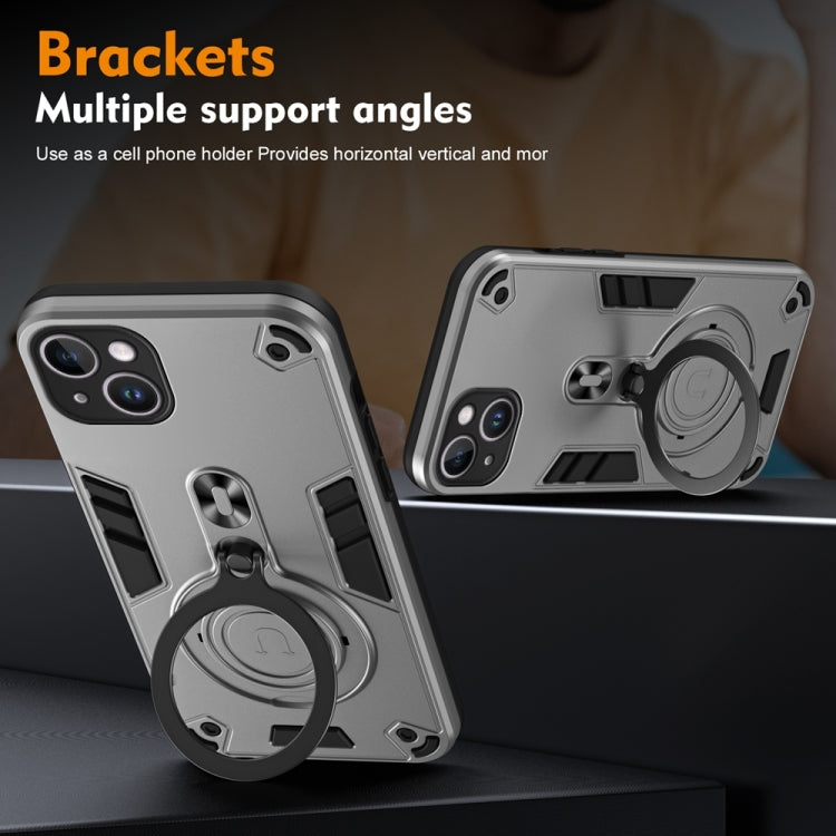 For iPhone 14 Plus Metal Ring 360 Degree Rotating Holder PC Hybrid TPU Phone Case