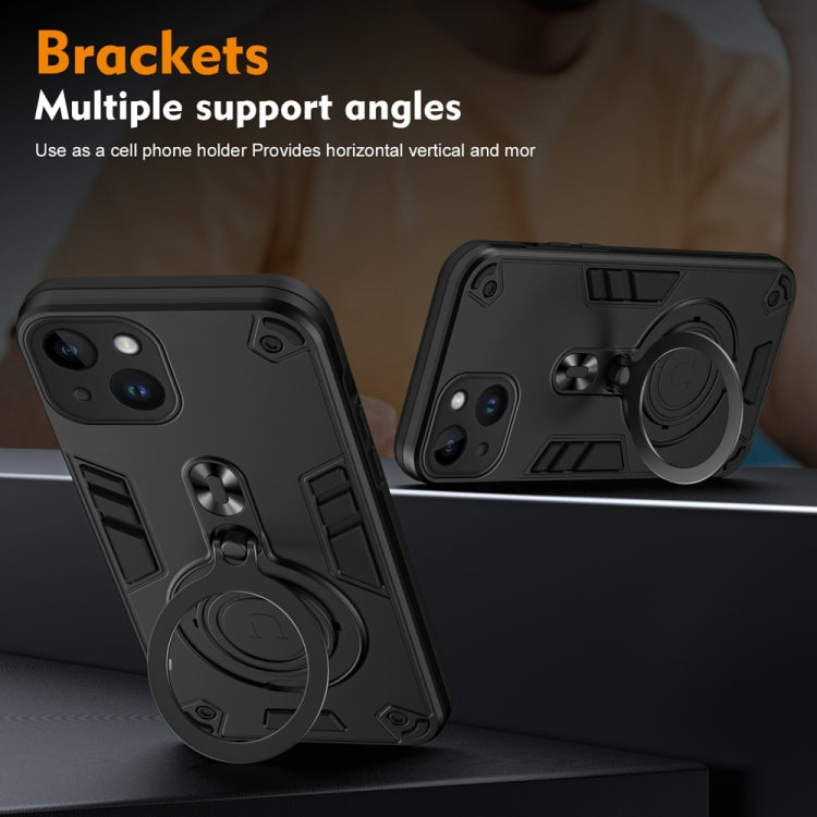For iPhone 14 Metal Ring 360 Degree Rotating Holder PC Hybrid TPU Phone Case