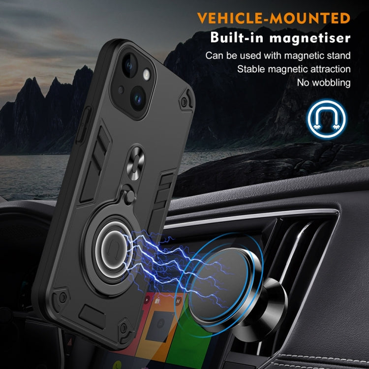 For iPhone 14 Metal Ring 360 Degree Rotating Holder PC Hybrid TPU Phone Case