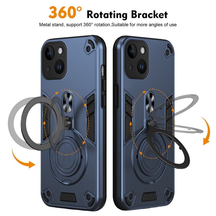 For iPhone 14 Metal Ring 360 Degree Rotating Holder PC Hybrid TPU Phone Case