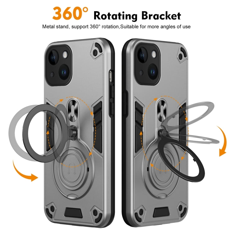 For iPhone 14 Metal Ring 360 Degree Rotating Holder PC Hybrid TPU Phone Case