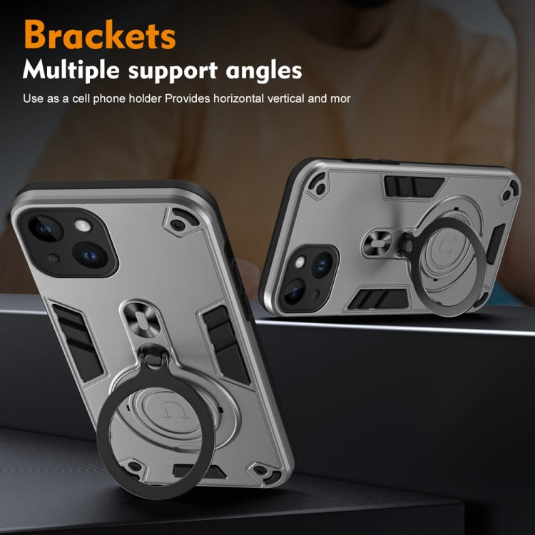 For iPhone 14 Metal Ring 360 Degree Rotating Holder PC Hybrid TPU Phone Case