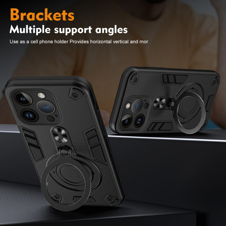 For iPhone 14 Pro Metal Ring 360 Degree Rotating Holder PC Hybrid TPU Phone Case