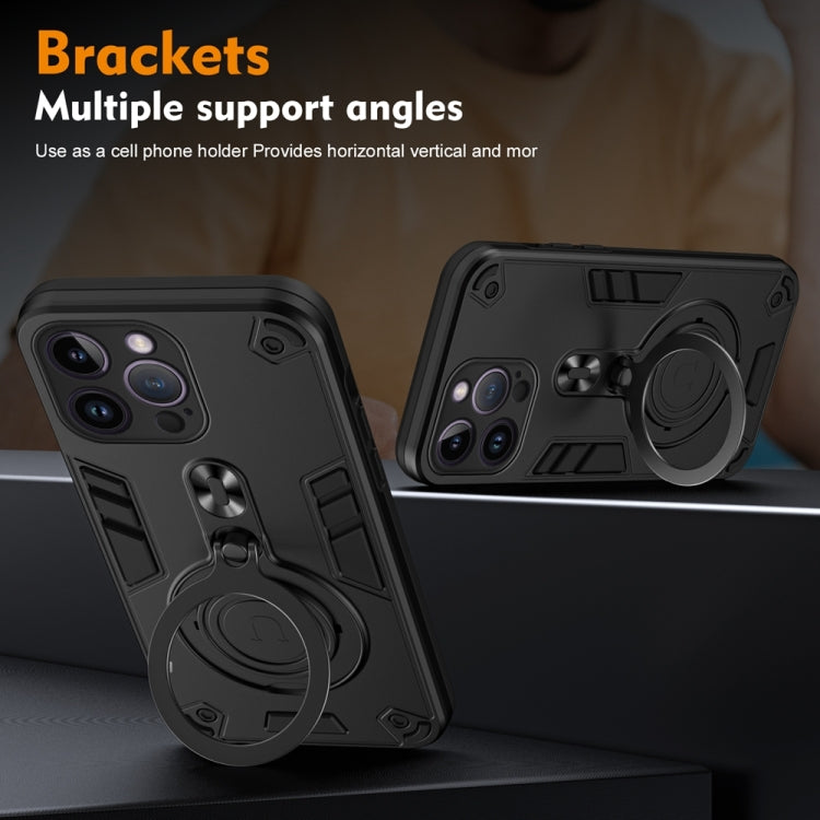 For iPhone 14 Pro Max Metal Ring 360 Degree Rotating Holder PC Hybrid TPU Phone Case