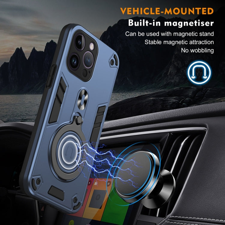 For iPhone 14 Pro Max Metal Ring 360 Degree Rotating Holder PC Hybrid TPU Phone Case