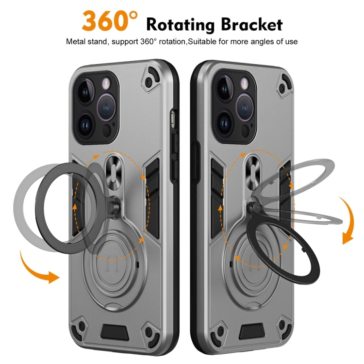 For iPhone 14 Pro Max Metal Ring 360 Degree Rotating Holder PC Hybrid TPU Phone Case