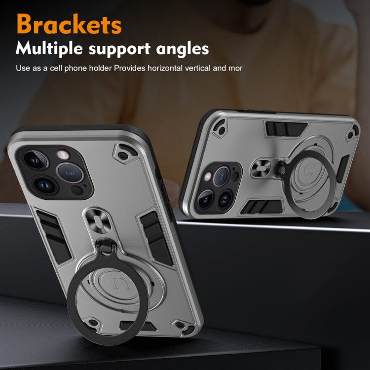 For iPhone 14 Pro Max Metal Ring 360 Degree Rotating Holder PC Hybrid TPU Phone Case