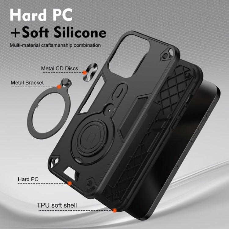 For iPhone 13 Pro Metal Ring 360 Degree Rotating Holder PC Hybrid TPU Phone Case
