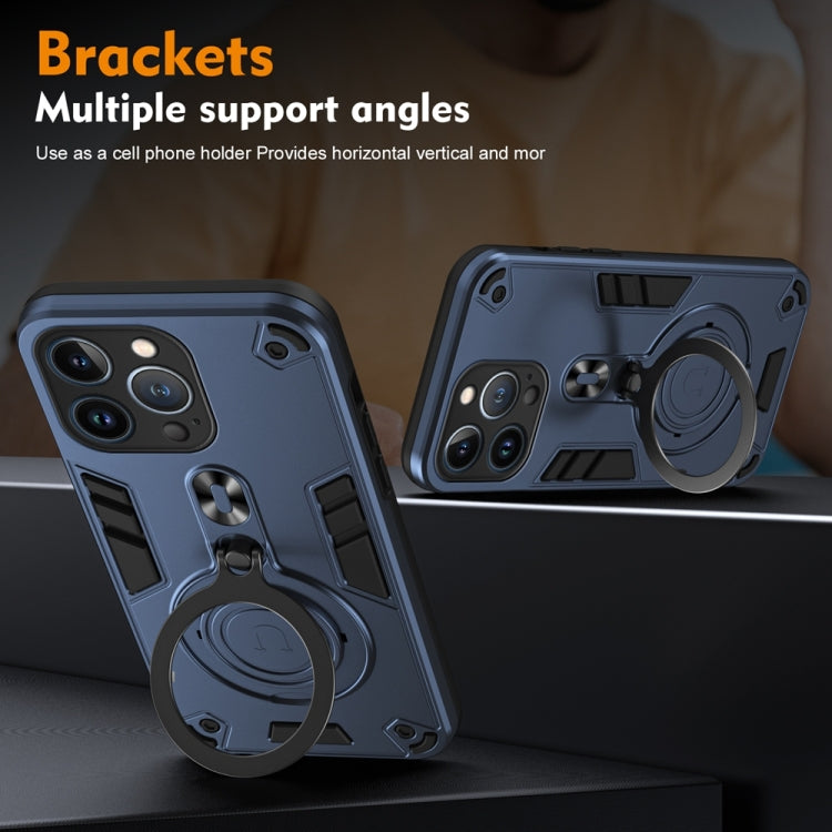 For iPhone 13 Pro Metal Ring 360 Degree Rotating Holder PC Hybrid TPU Phone Case