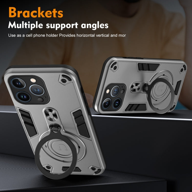 For iPhone 13 Pro Metal Ring 360 Degree Rotating Holder PC Hybrid TPU Phone Case