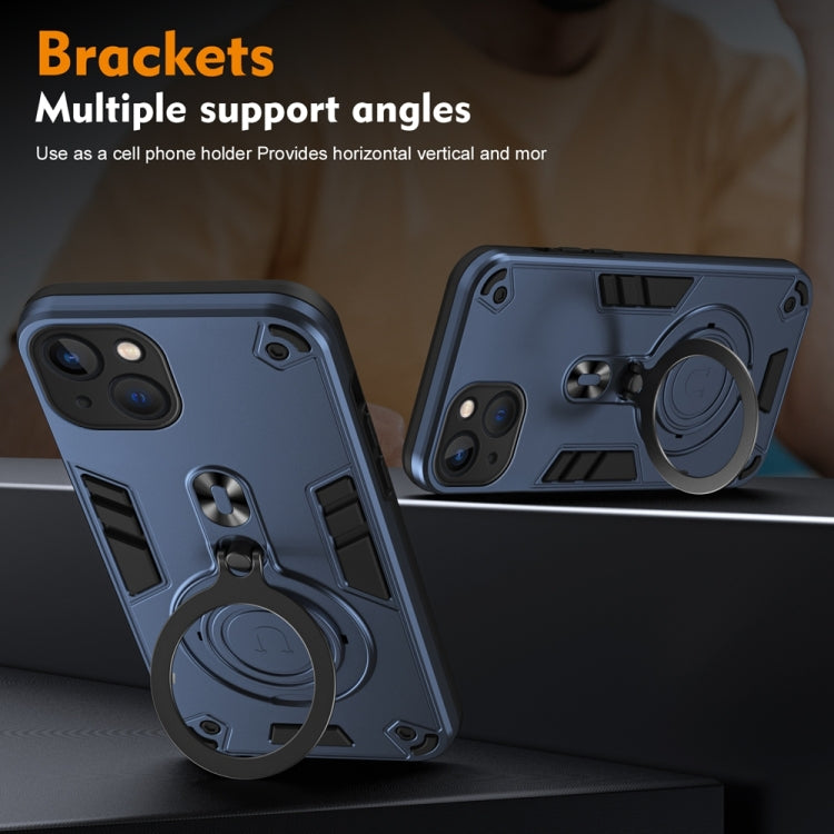 For iPhone 13 Metal Ring 360 Degree Rotating Holder PC Hybrid TPU Phone Case