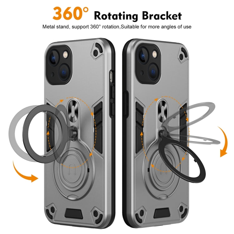 For iPhone 13 Metal Ring 360 Degree Rotating Holder PC Hybrid TPU Phone Case