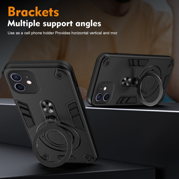 For iPhone 12 Metal Ring 360 Degree Rotating Holder PC Hybrid TPU Phone Case