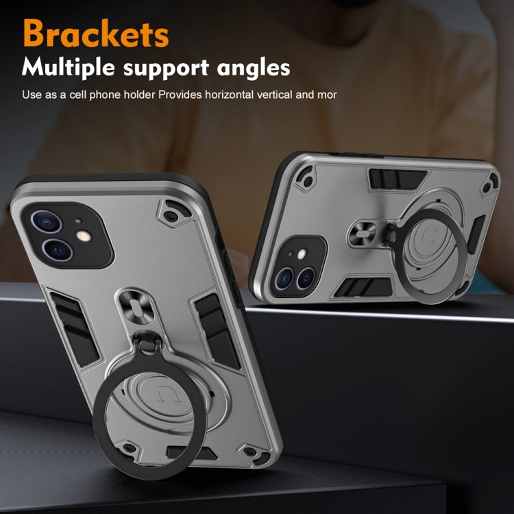 For iPhone 12 Metal Ring 360 Degree Rotating Holder PC Hybrid TPU Phone Case