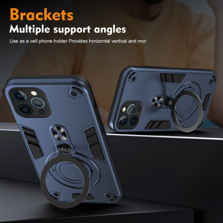 For iPhone 12 Pro Max Metal Ring 360 Degree Rotating Holder PC Hybrid TPU Phone Case