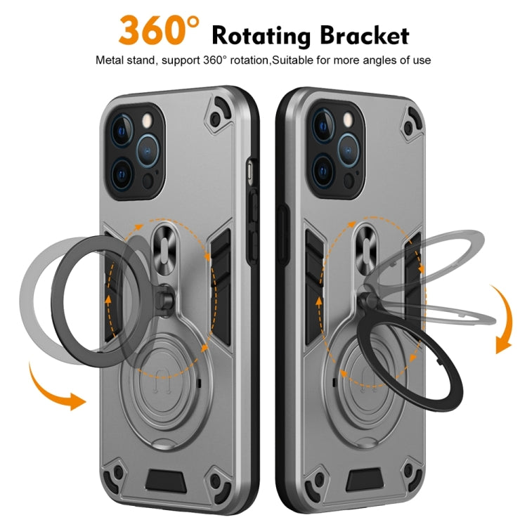 For iPhone 12 Pro Max Metal Ring 360 Degree Rotating Holder PC Hybrid TPU Phone Case