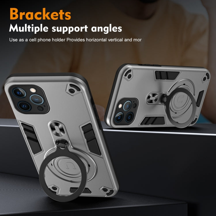 For iPhone 12 Pro Max Metal Ring 360 Degree Rotating Holder PC Hybrid TPU Phone Case