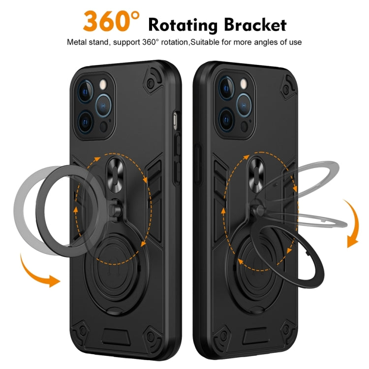 For iPhone 12 Pro Metal Ring 360 Degree Rotating Holder PC Hybrid TPU Phone Case