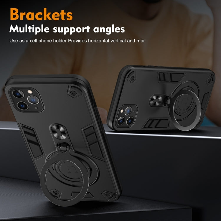 For iPhone 11 Pro Max Metal Ring 360 Degree Rotating Holder PC Hybrid TPU Phone Case