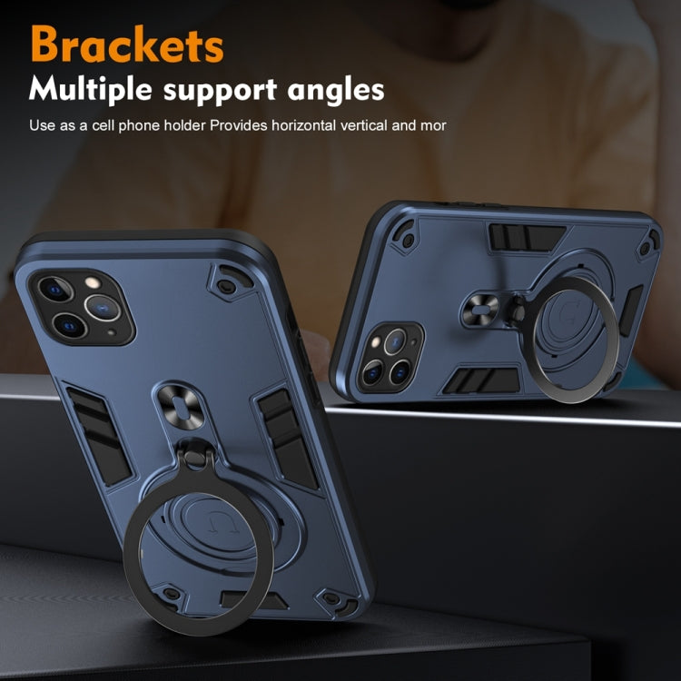 For iPhone 11 Pro Max Metal Ring 360 Degree Rotating Holder PC Hybrid TPU Phone Case