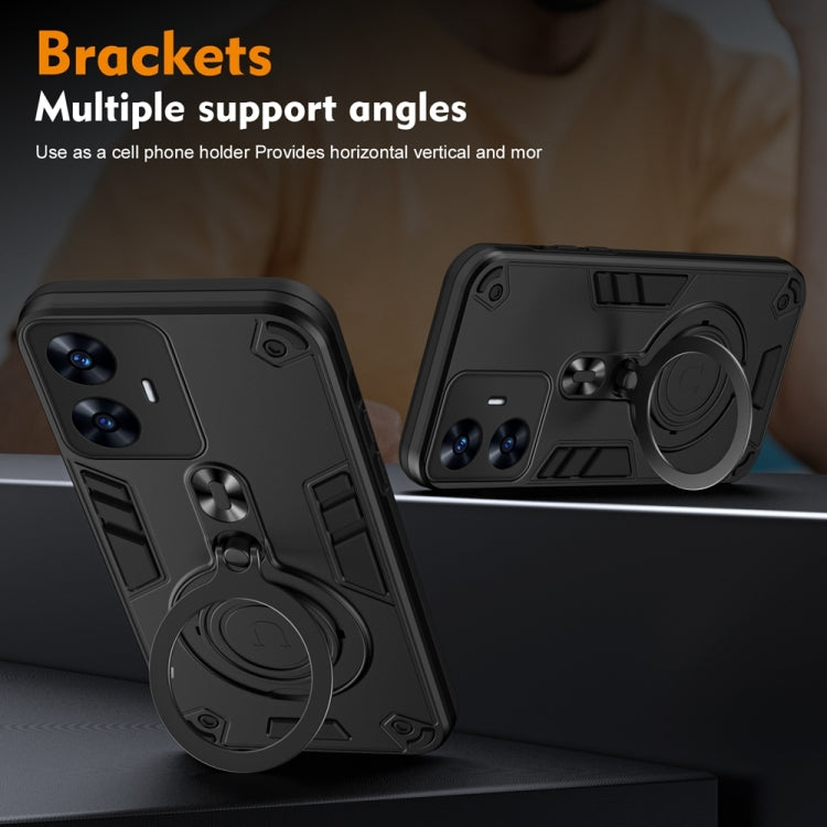 For Realme C55 Metal Ring 360 Degree Rotating Holder PC Hybrid TPU Phone Case