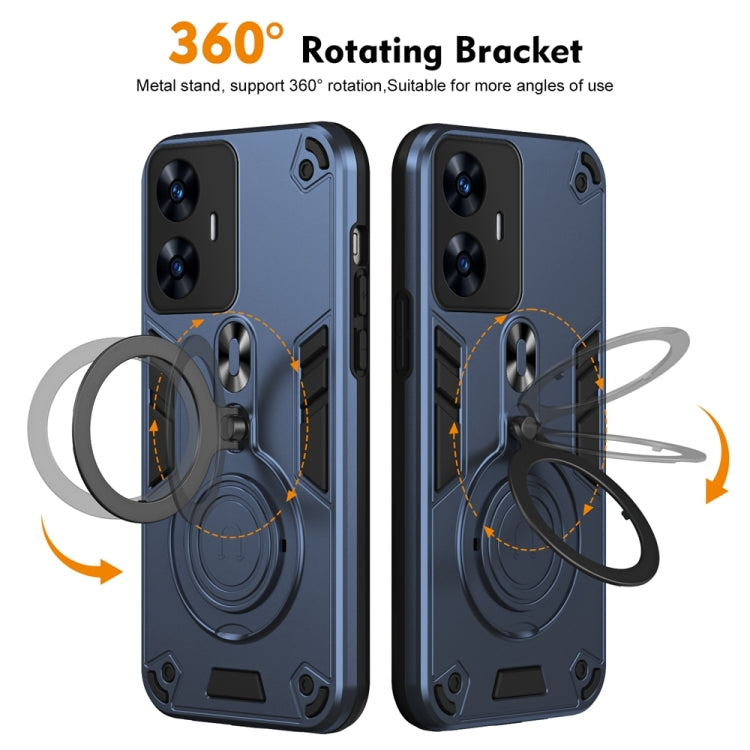 For Realme C55 Metal Ring 360 Degree Rotating Holder PC Hybrid TPU Phone Case