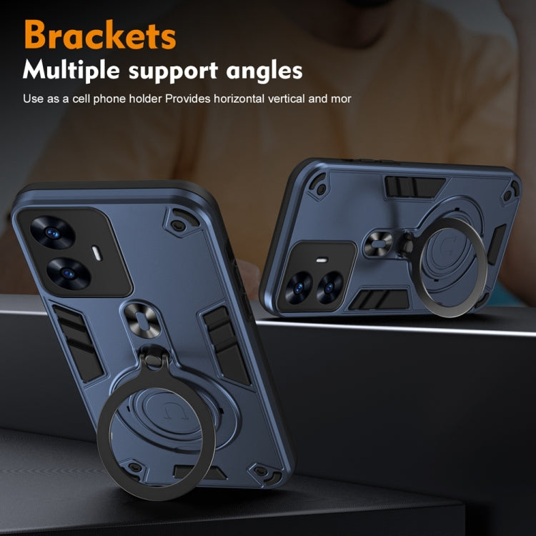 For Realme C55 Metal Ring 360 Degree Rotating Holder PC Hybrid TPU Phone Case