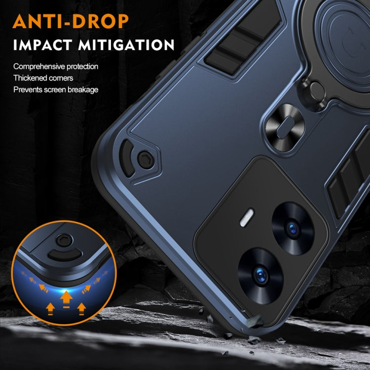 For Realme C55 Metal Ring 360 Degree Rotating Holder PC Hybrid TPU Phone Case