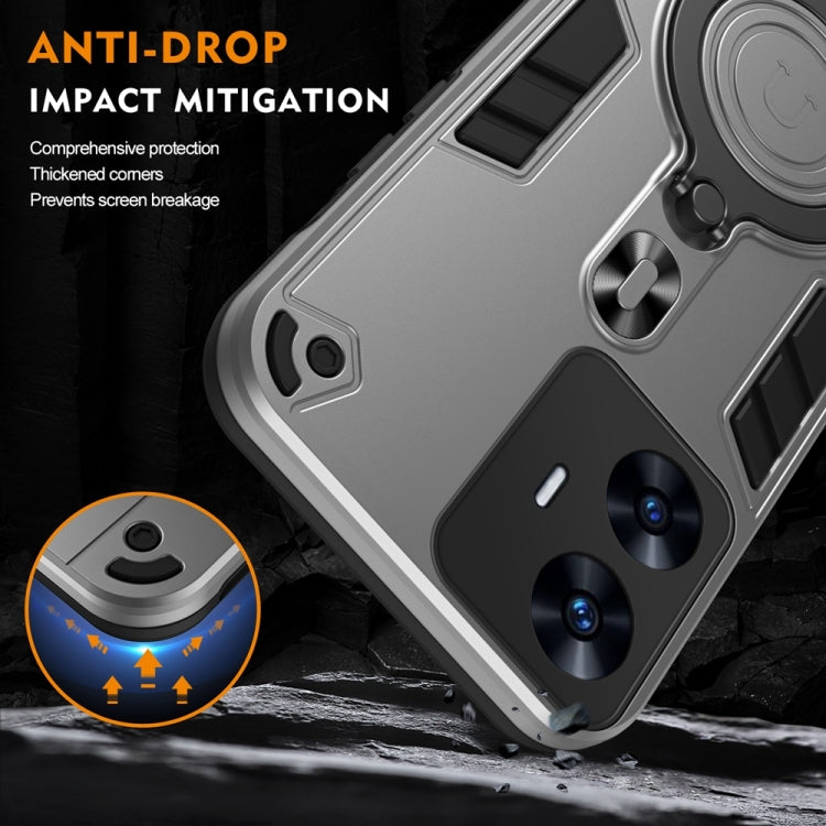 For Realme C55 Metal Ring 360 Degree Rotating Holder PC Hybrid TPU Phone Case