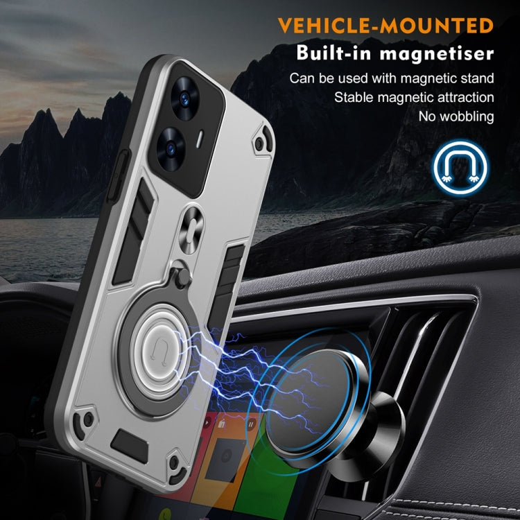 For Realme C55 Metal Ring 360 Degree Rotating Holder PC Hybrid TPU Phone Case