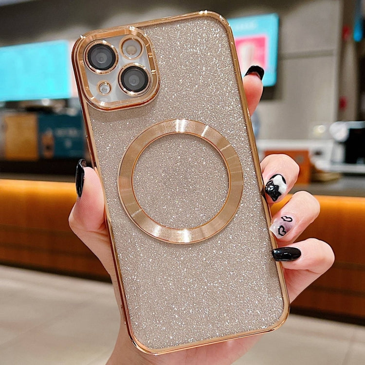 For iPhone 14 Electroplating Pure Color Glitter Powder MagSafe Phone Case