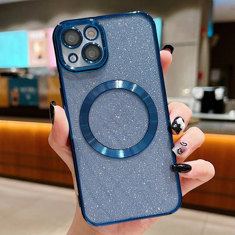 For iPhone 15 Plus Electroplating Pure Color Glitter Powder MagSafe Phone Case