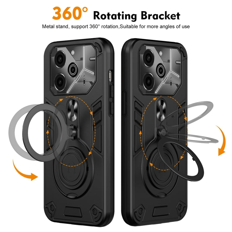 For Tecno Pova 6 Metal Ring 360 Degree Rotating Holder PC Hybrid TPU Phone Case