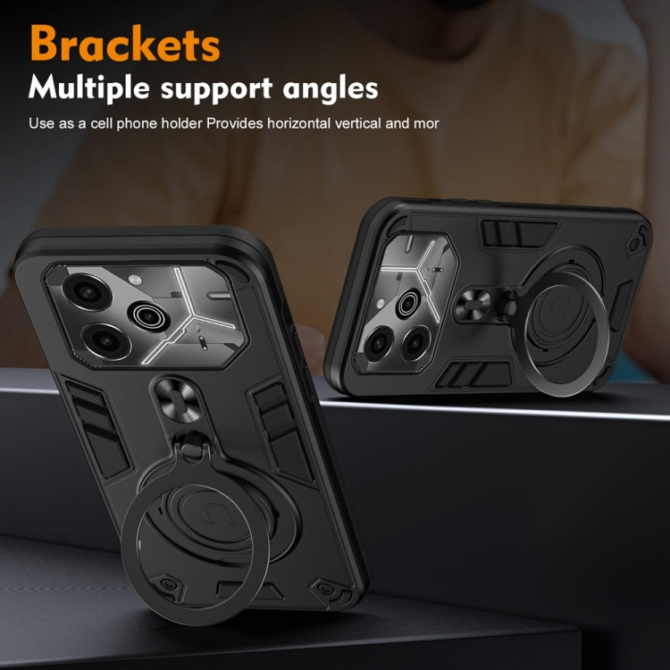 For Tecno Pova 6 Metal Ring 360 Degree Rotating Holder PC Hybrid TPU Phone Case