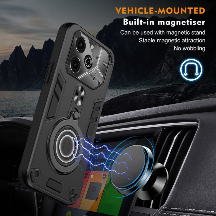 For Tecno Pova 6 Metal Ring 360 Degree Rotating Holder PC Hybrid TPU Phone Case