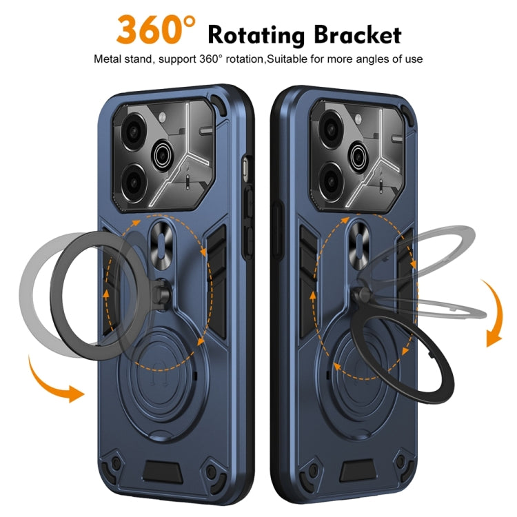 For Tecno Pova 6 Metal Ring 360 Degree Rotating Holder PC Hybrid TPU Phone Case