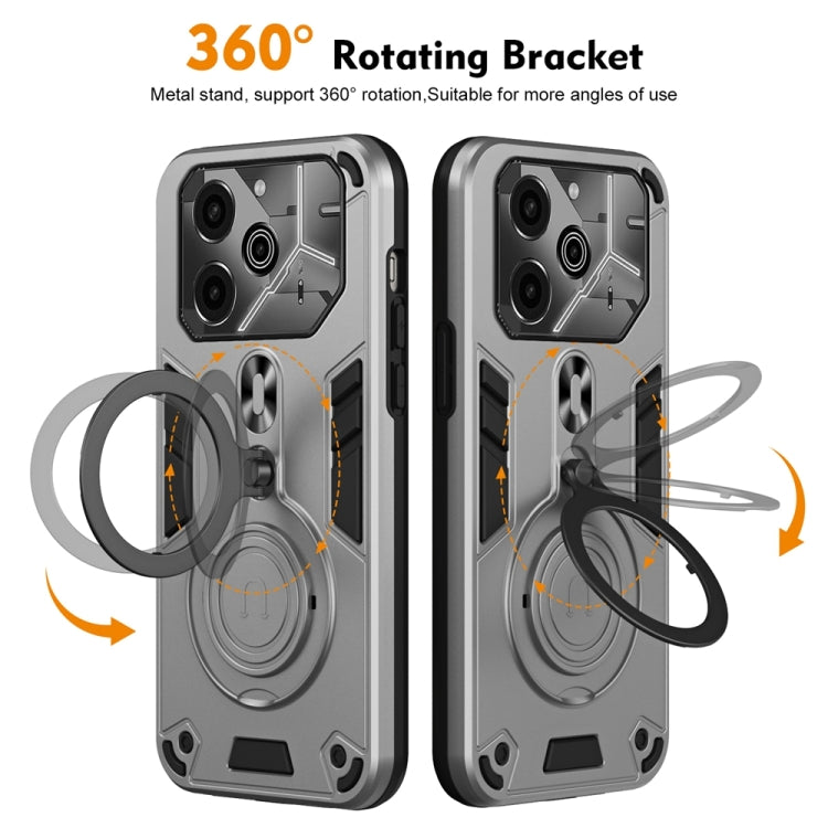 For Tecno Pova 6 Metal Ring 360 Degree Rotating Holder PC Hybrid TPU Phone Case