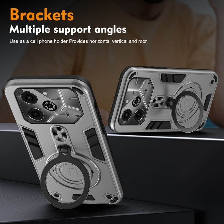For Tecno Pova 6 Metal Ring 360 Degree Rotating Holder PC Hybrid TPU Phone Case