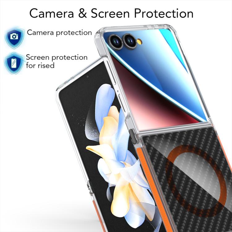 For Samsung Galaxy Z Flip7 Dual-Color Carbon Fiber Texture Magsafe Phone Case