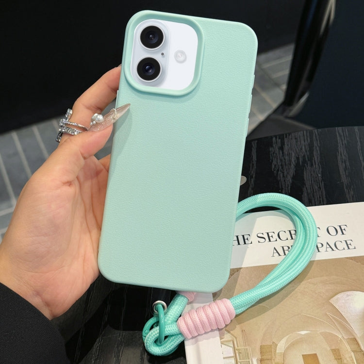 For iPhone 16 Leather Texture TPU Full Coverage Phone Case with Lanyard